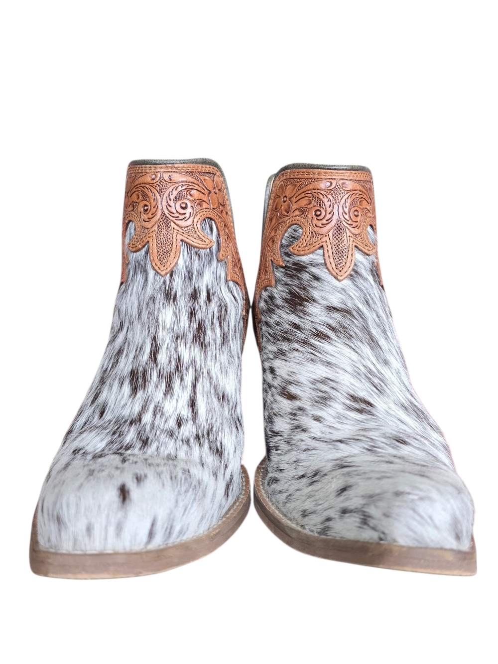 Myra Bag Two-Tone Haircalf Western Ankle Boots - Brown/White - Picture 5 of 8